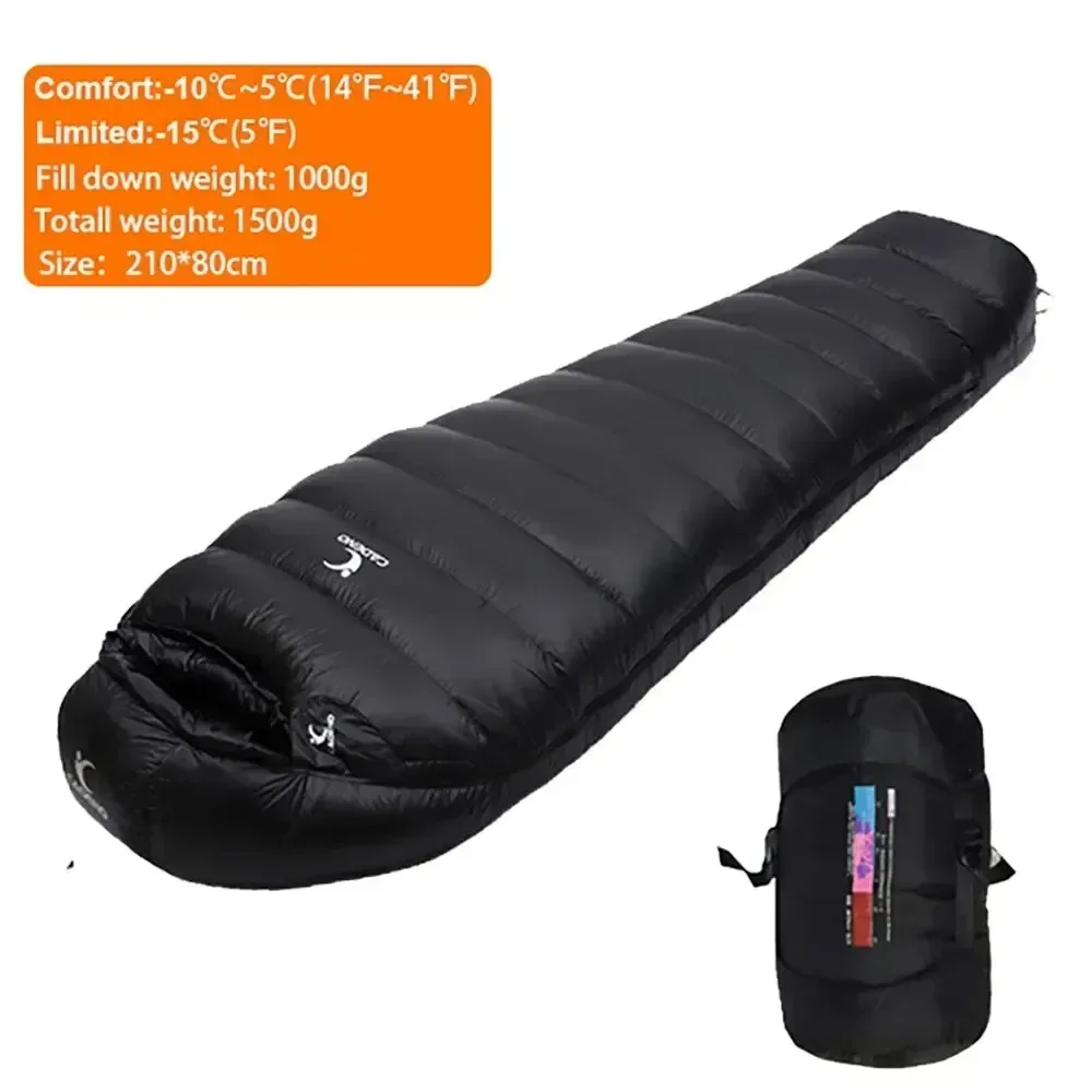 Soft Saco de dormir de plumón de ganso de invierno ligero portátil y cálido para acampar y hacer senderismo al aire libre. Professional