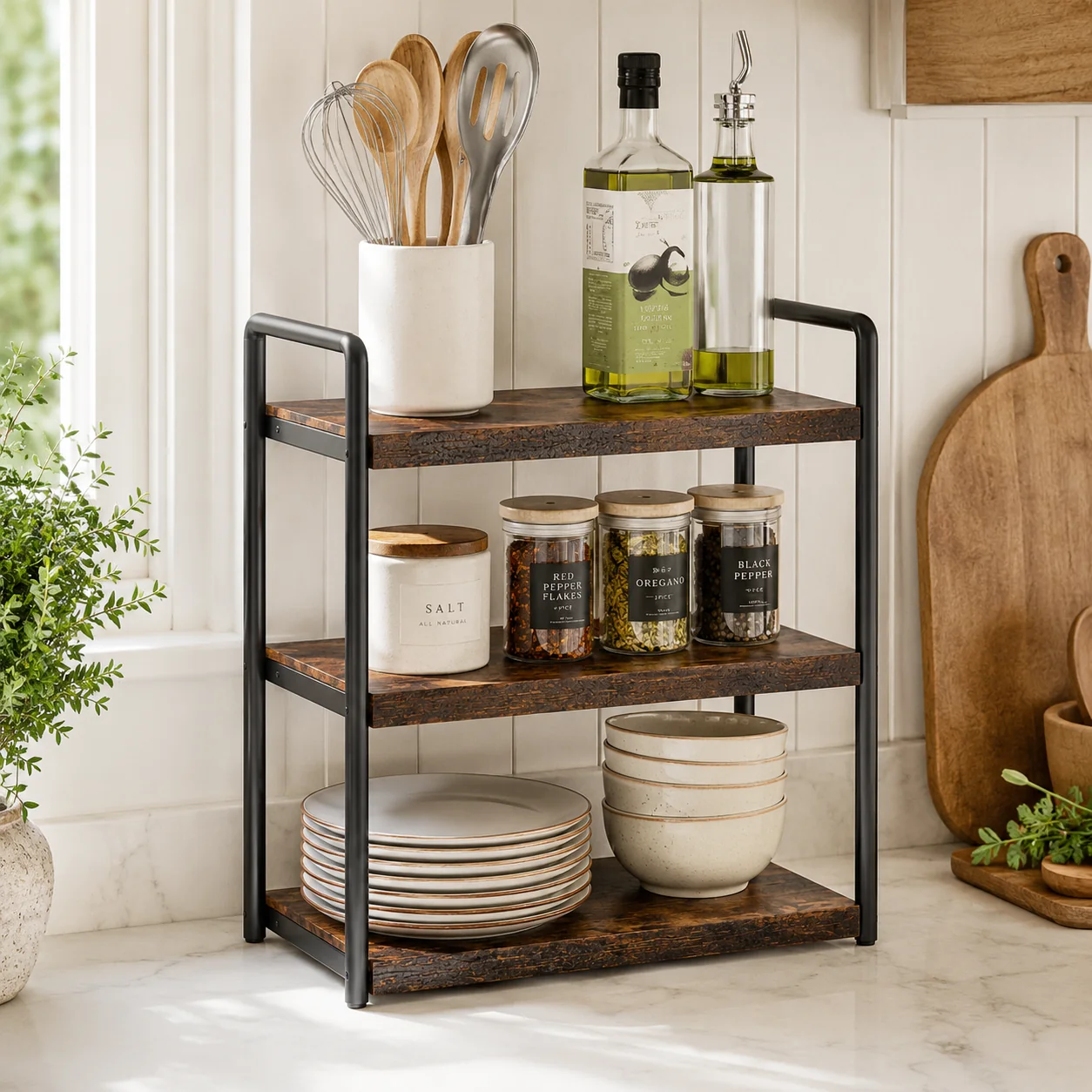 Excellent Rustic 3-Tier Countertop Shelf Organizer Easy-to-Use