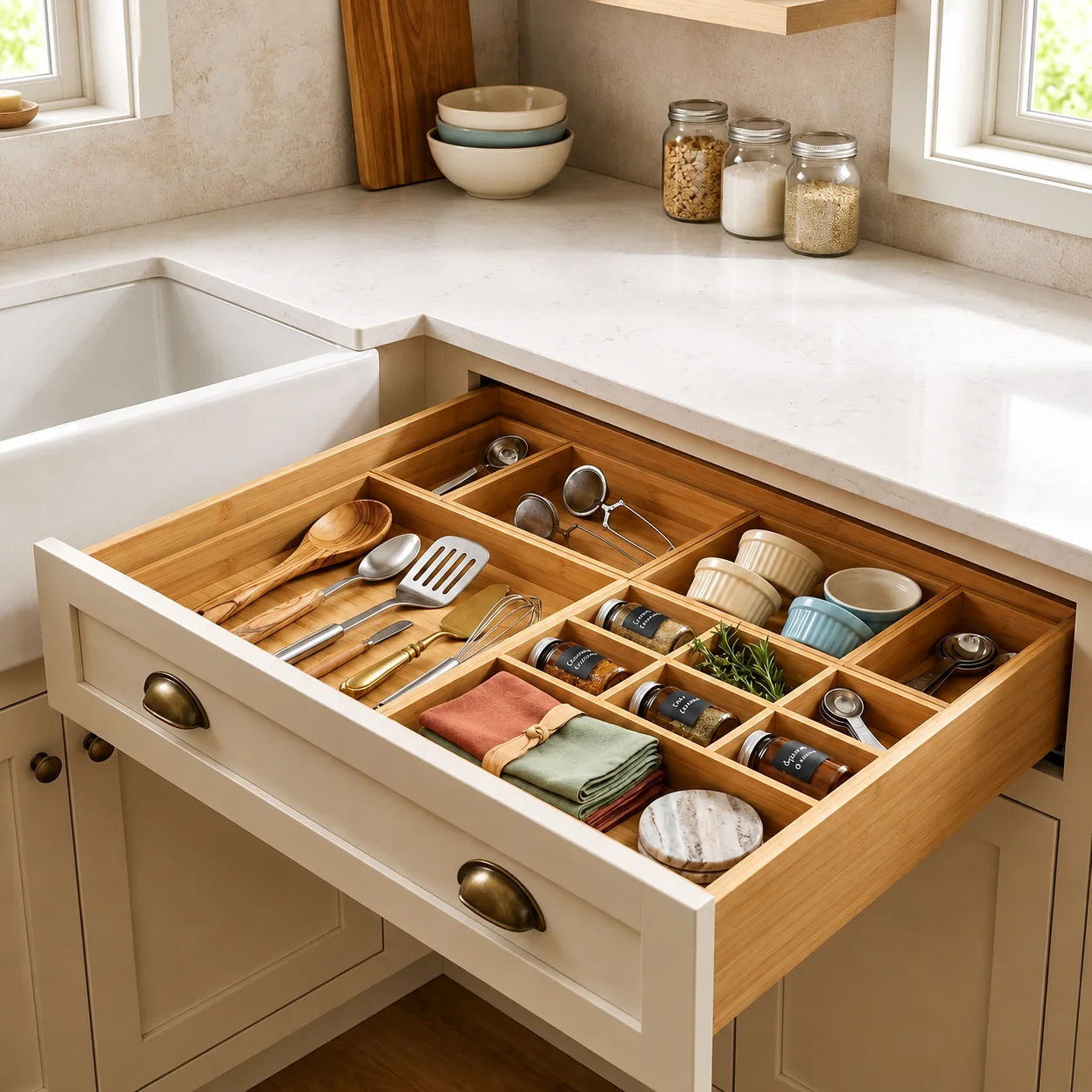 Stylish Bennett 9-Piece Bamboo Drawer Organizer Set Flexible