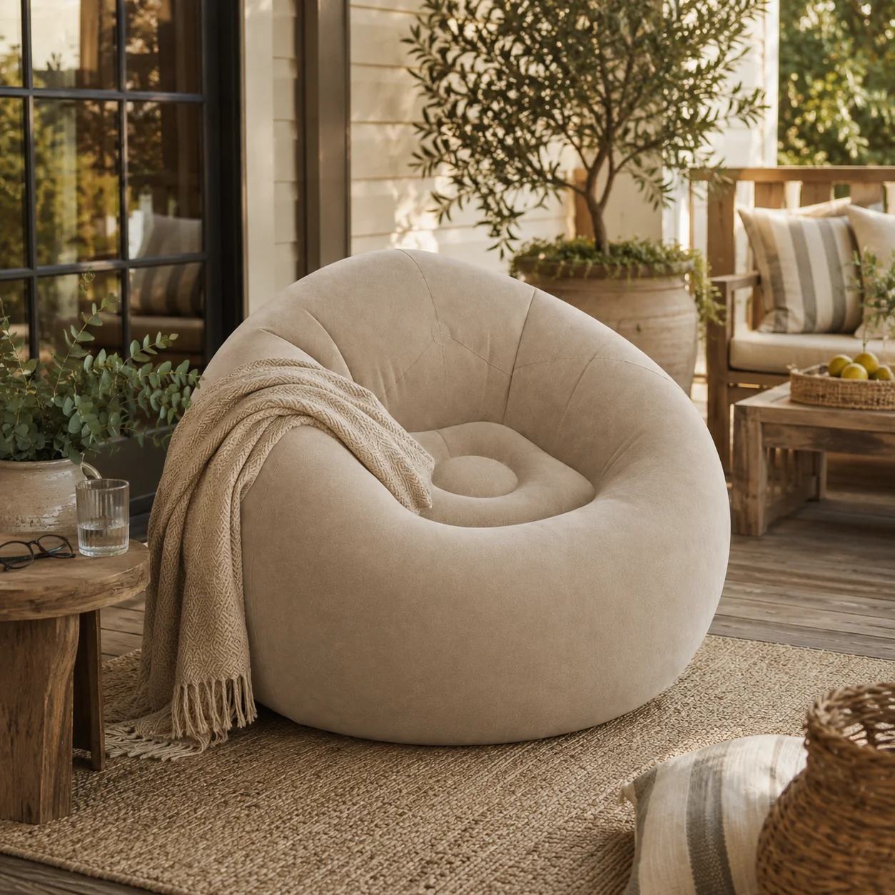 High-Performance Mocha Inflatable Lounge Chair for Relaxed Indoor Outdoor Seating Soft