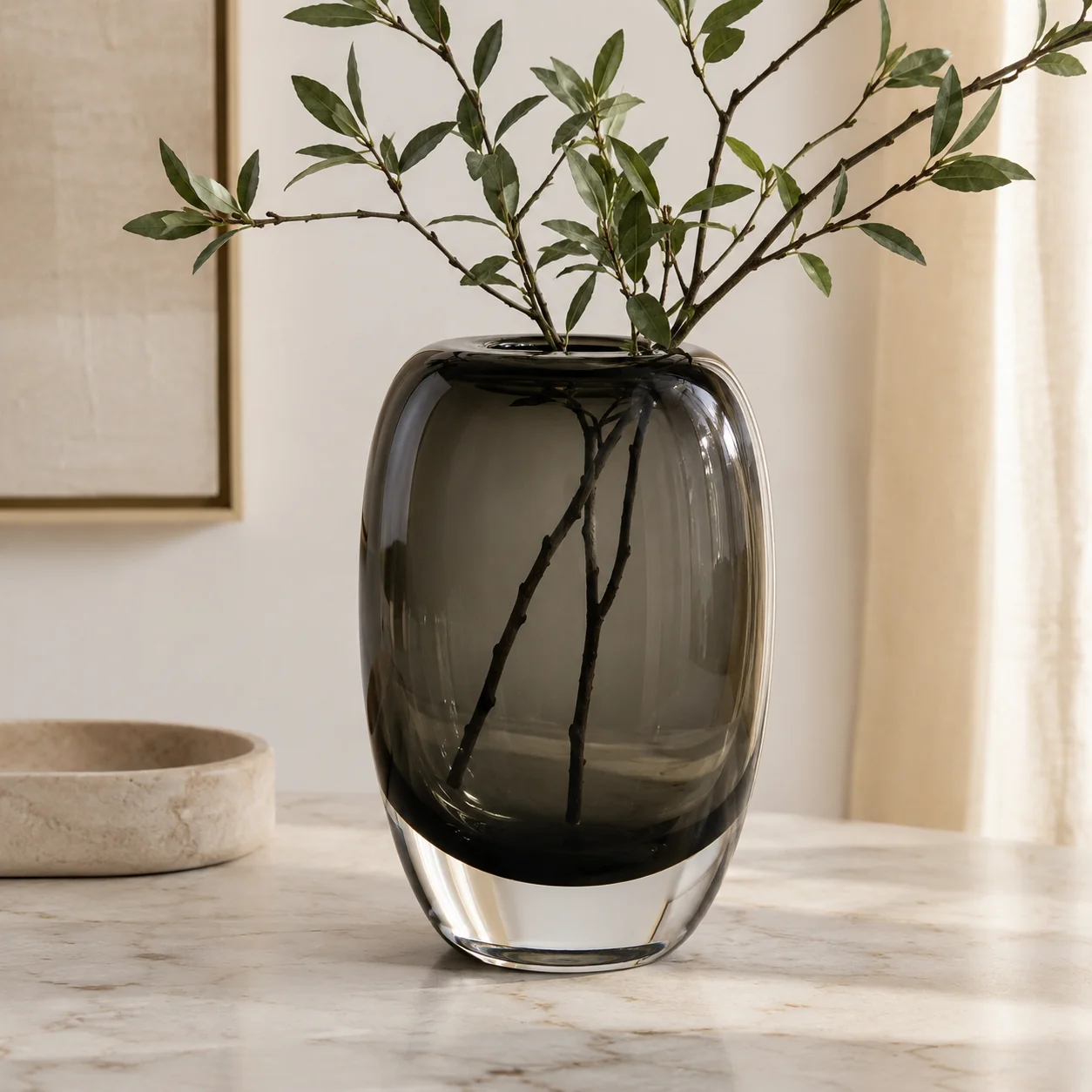 Flexible Atelier Smoke Oval Thick Glass Vase Smooth