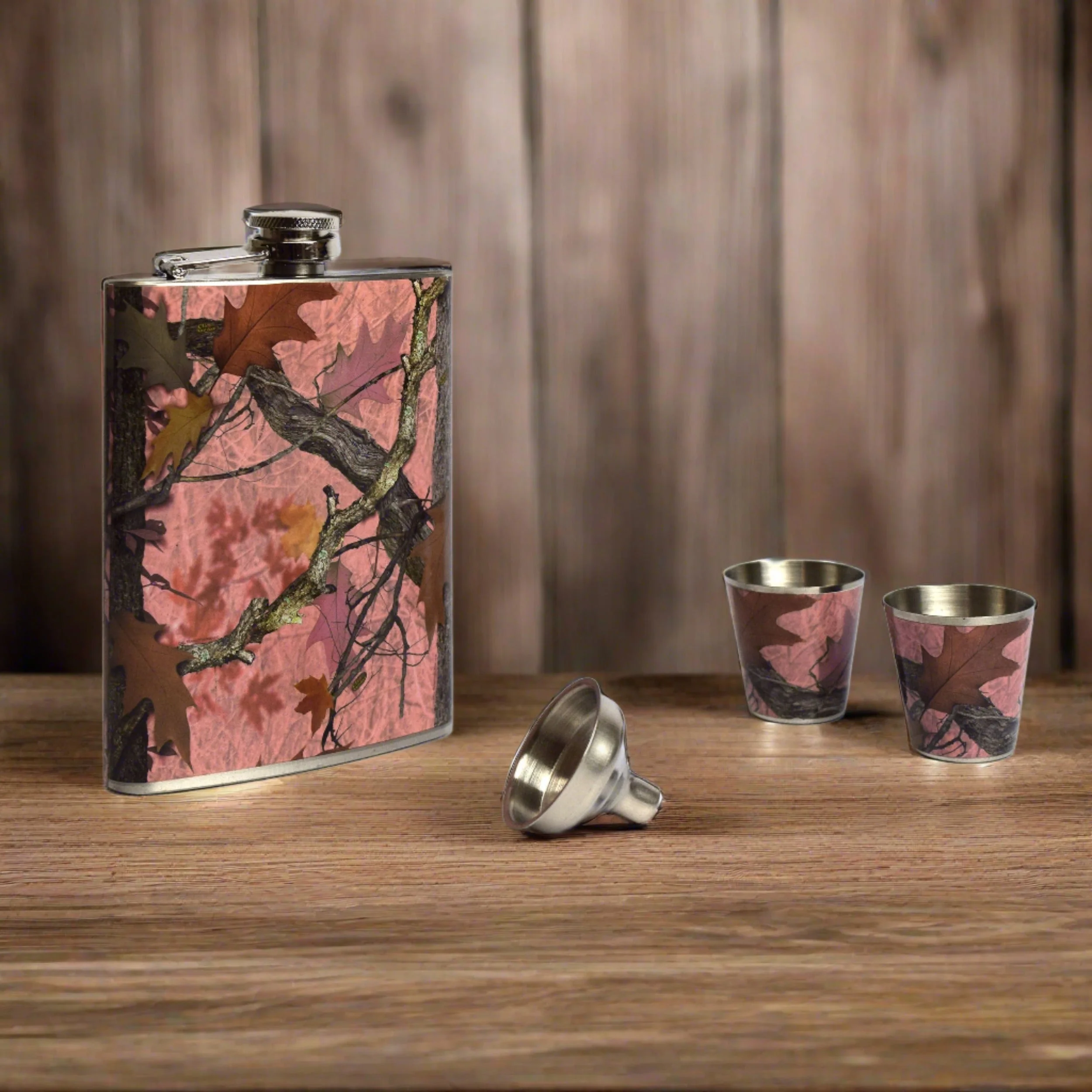 Solid Flask and Shot Set-Pink Camo Genuine