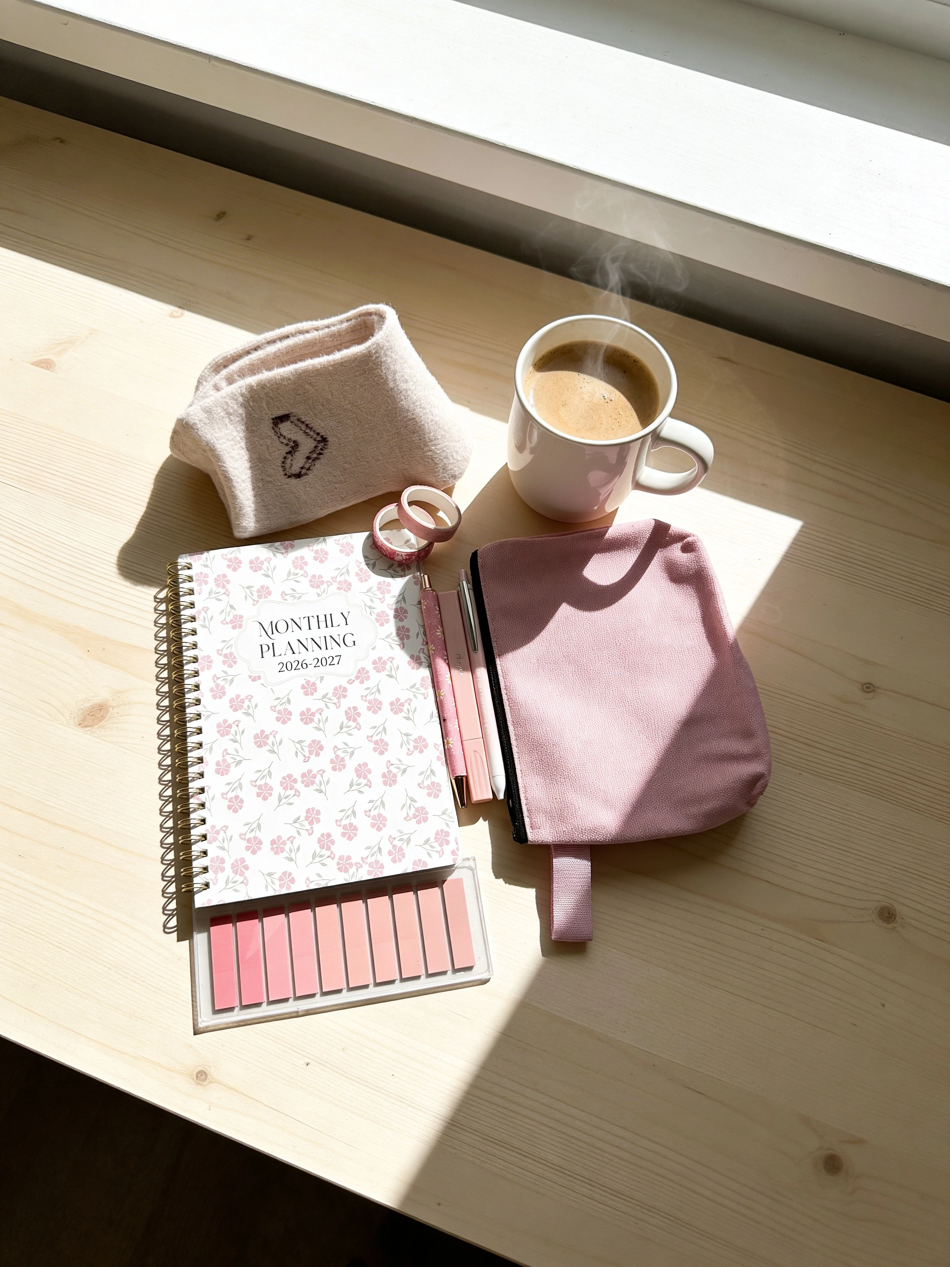 Smooth Pink Floral Planner Set Elegant