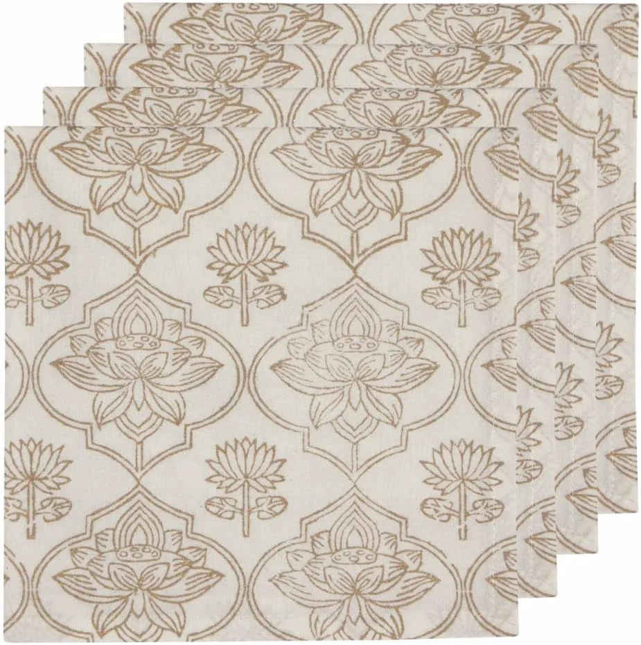 Classic Lotus Block Print Napkins Top-Quality