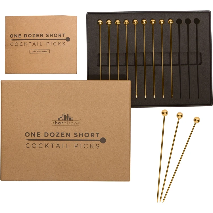 Contemporary Cocktail Picks for Garnishes Gold Set of 12 User-Friendly
