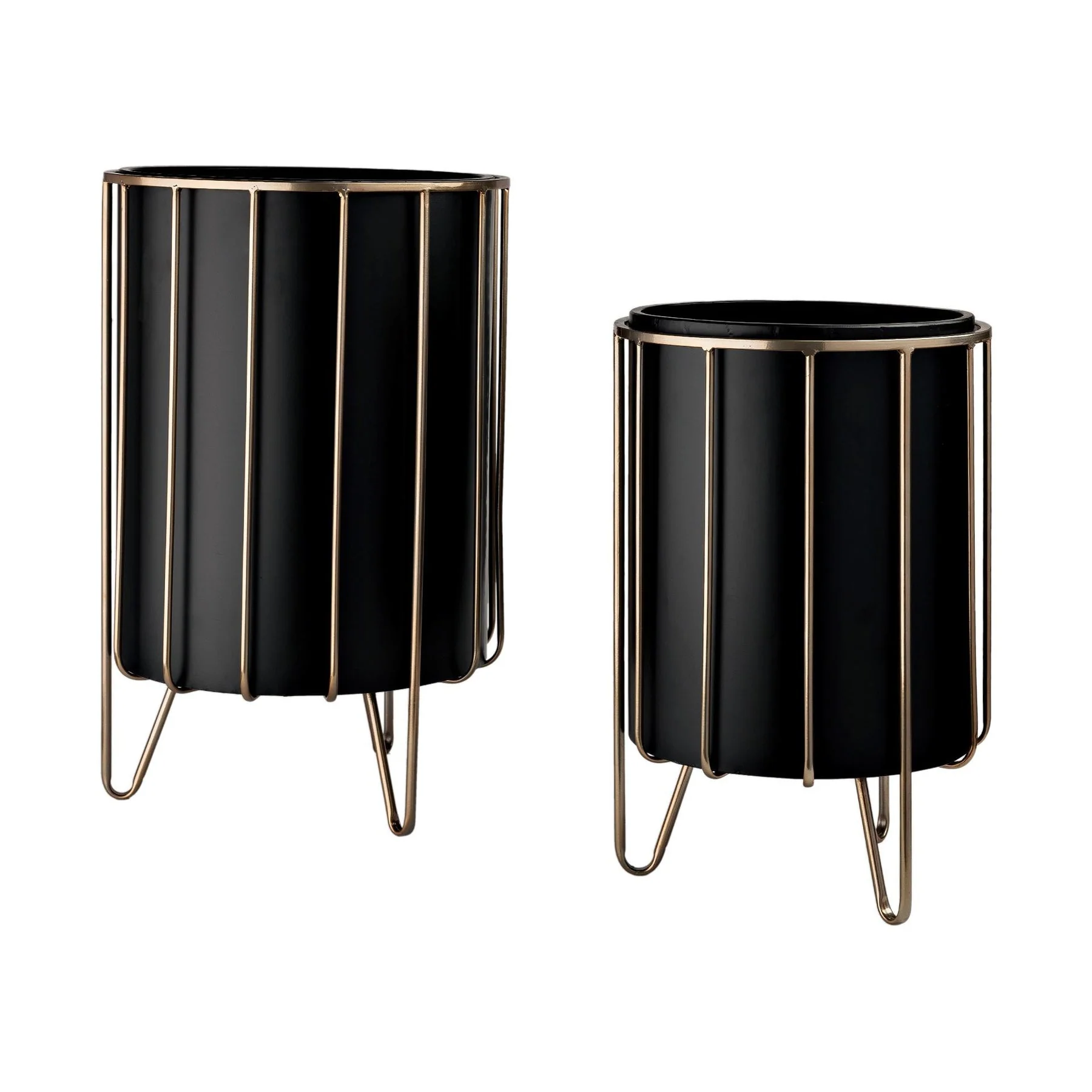 Recyclable Pianta Black Metal Insert Brass Frame Plant Stands - Set Of 2 Environmentally Friendly