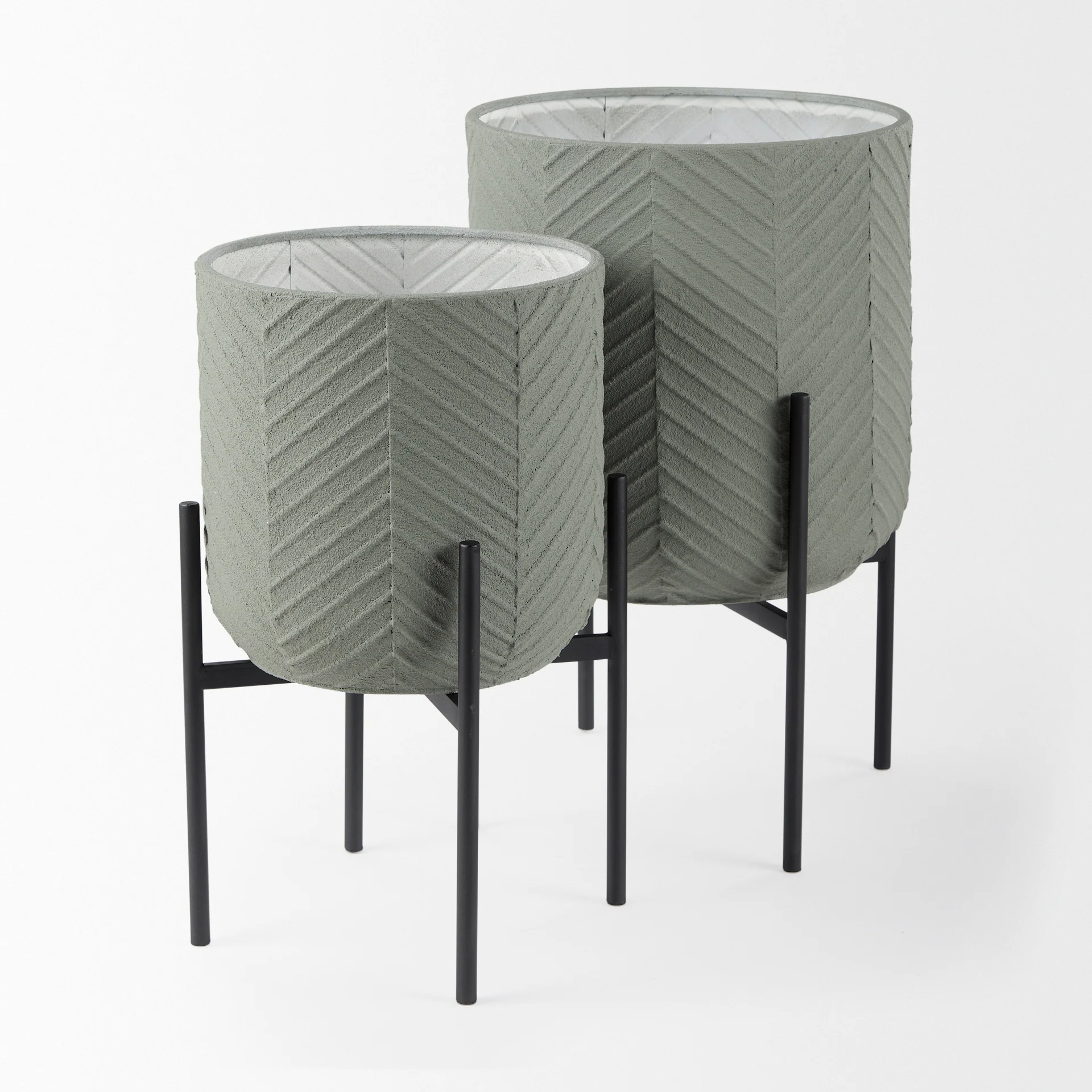 Reusable Mabel Set of Two 15.4 x 24.8 Green Top W Black Iron Base Plant Stands User-Friendly