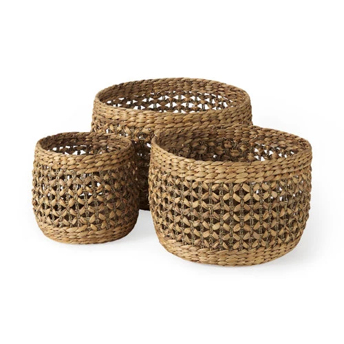 Organic Dakota 15.0L x 15.0W x 11.8H Set of 3 Medium Brown Seagrass Round Basket Healthy