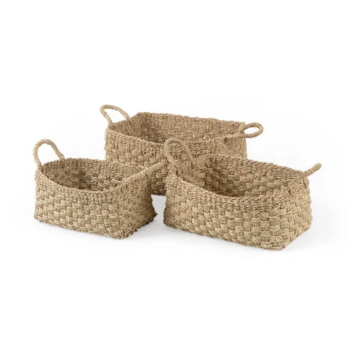 Exclusive Emra 17.3L x 11.8W x 7.9H Set of 3 Light Brown Seagrass Rectangular Basket W Handles Reliable