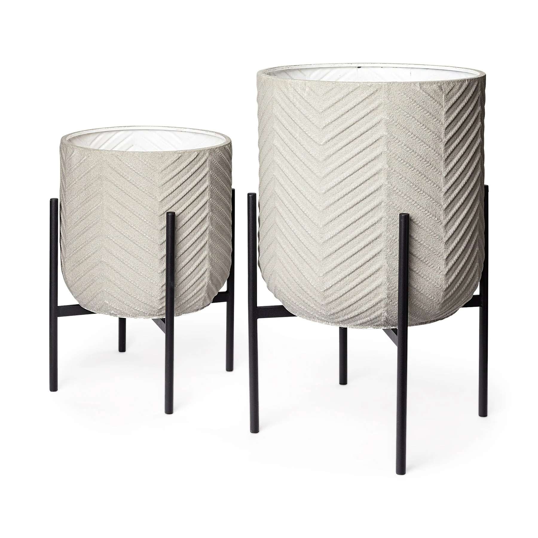 Secure Mabel Set Of Two 15.4 X 24.8 Eggshell Ceramic Black Iron Base Plant Stands Dependable