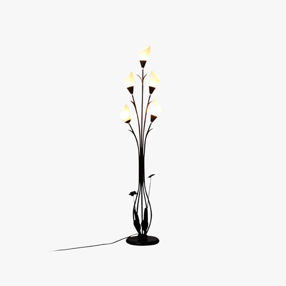 World-Class Bella Schwarze Stehleuchte in Form von Blütenzweigen 6-flammig 168CM Lang Innovative