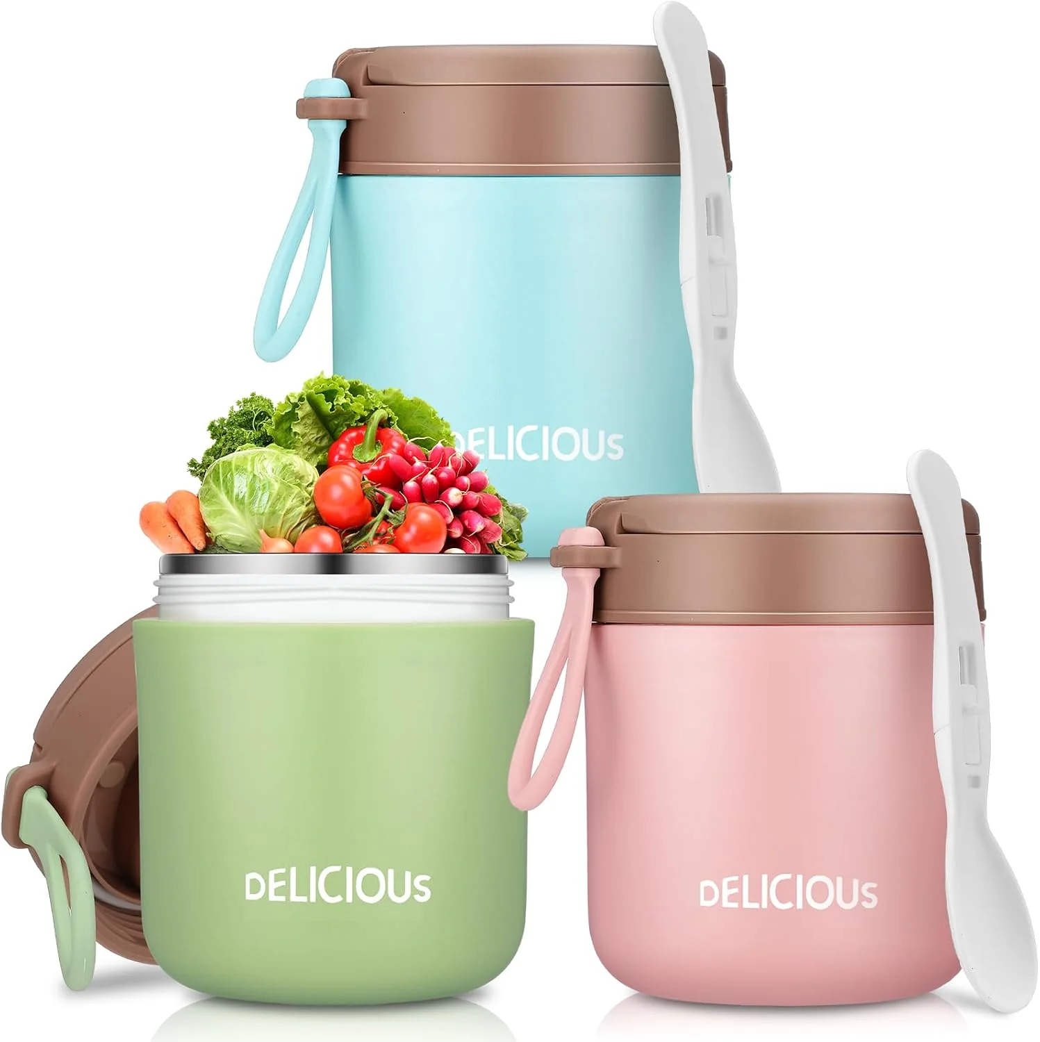 Safe 3 Pack Insulated Food Jar Set for Kids 15.2 oz Vacuum Insulated Hot or Cold Lunch Container Stainless Steel Soup Jar Leakproof Wide Mouth with Lid Folding Spoon for School Office Picnic Premium