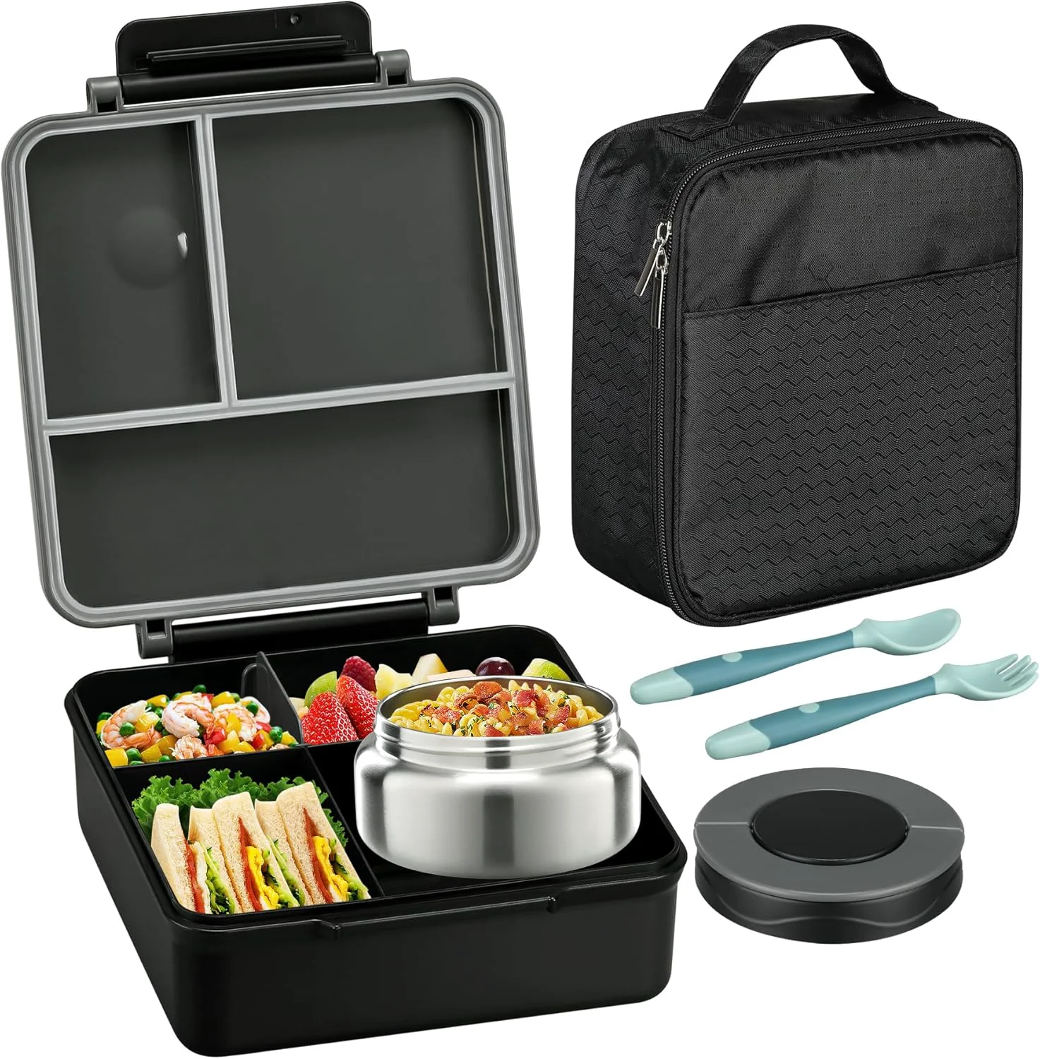 Refined Bento Lunch Box for Kids with 8oz Soup Thermo Lunch Bag Leak-Proof Lunch Food Containers with 4 Compartment Specialty
