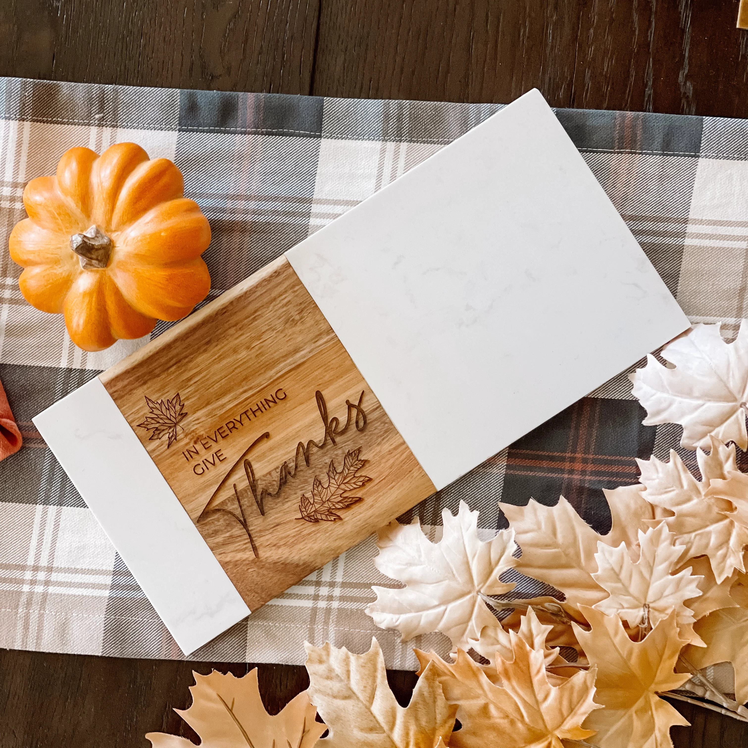 Traditional Wood Marble Serving Board 7x15 Give Thanks Practical
