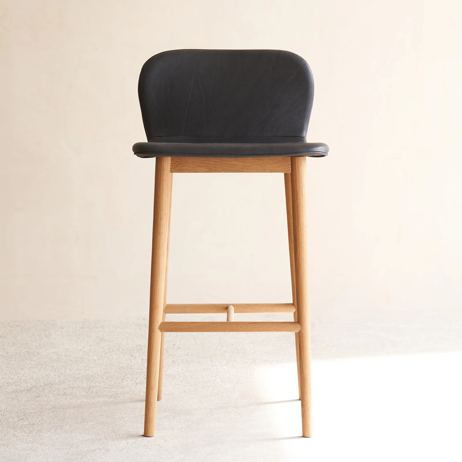Exceptional Puddle Leather Bar Stool Oak Frame - Coal Natural