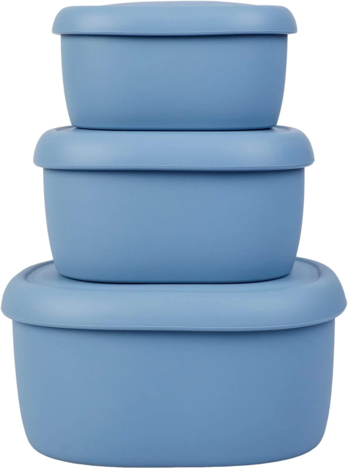 Elite BLUE GINKGO Nesting Silicone Containers - Set of 3 Hard-Shell Silicone Food Storage Containers BPA Airtight Dishwasher and zer Safe 6.7oz 10oz 20oz - Blue Soft