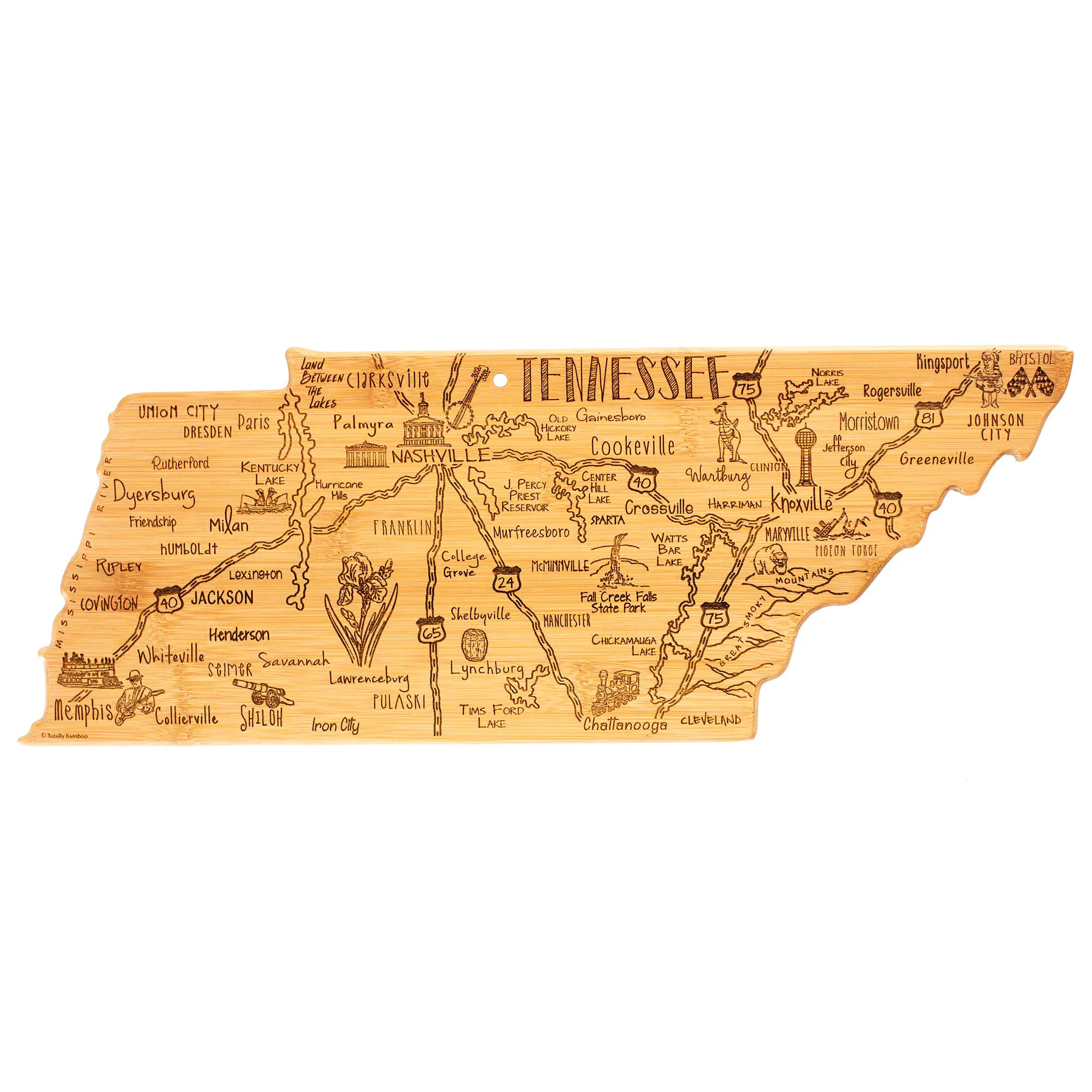 Refined Destination Tennessee State-Shaped Serving Cutting Board Clean