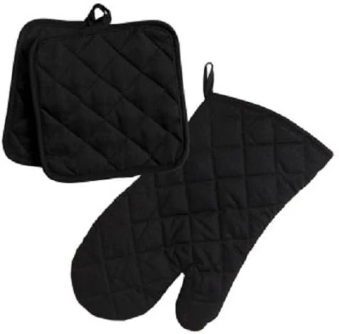 Fashionable Home Collection Black 3pc Set Oven Mitt Potholders Efficient