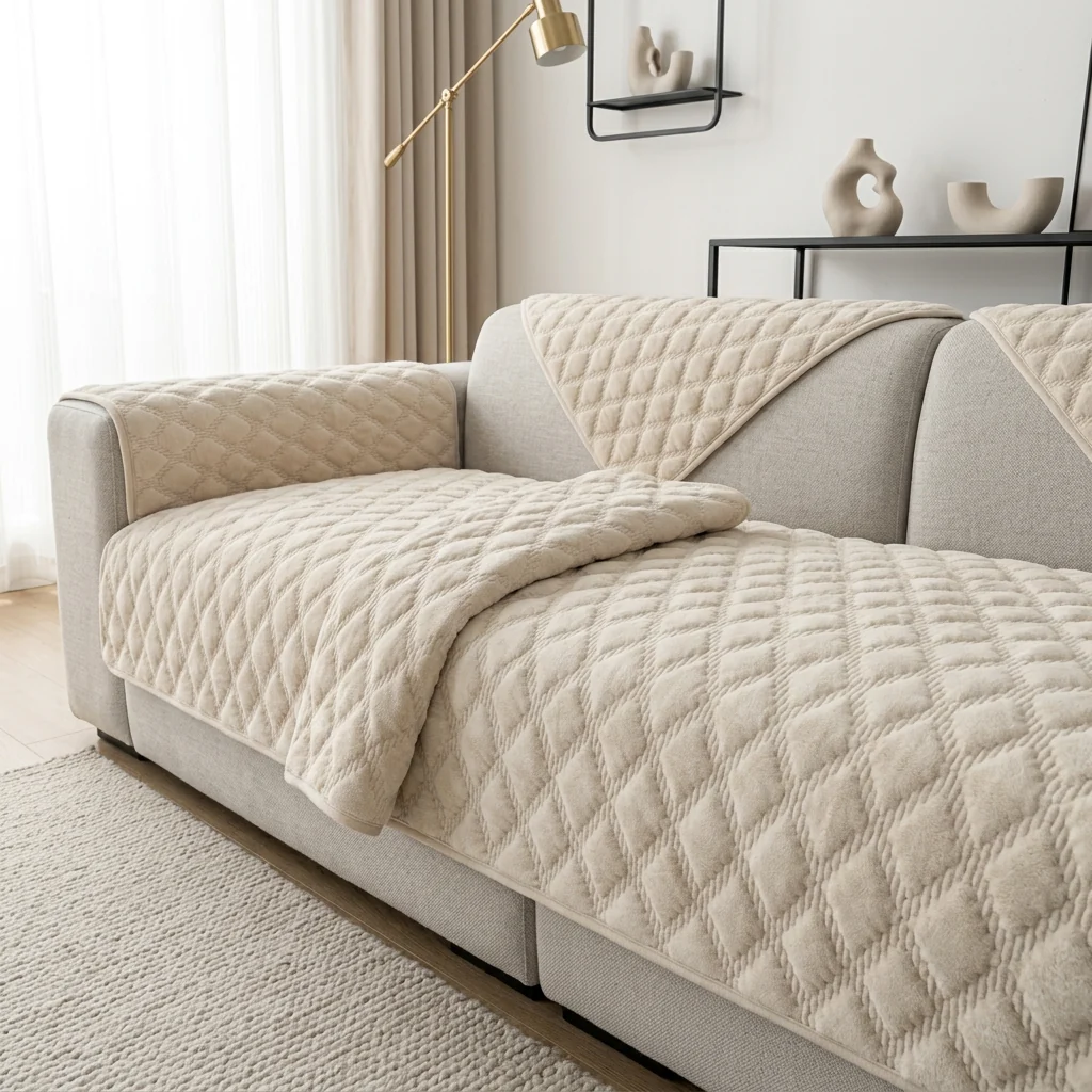 Fast Nordic Plush Sofa Cover 500gsm Pet Kid Friendly Reusable