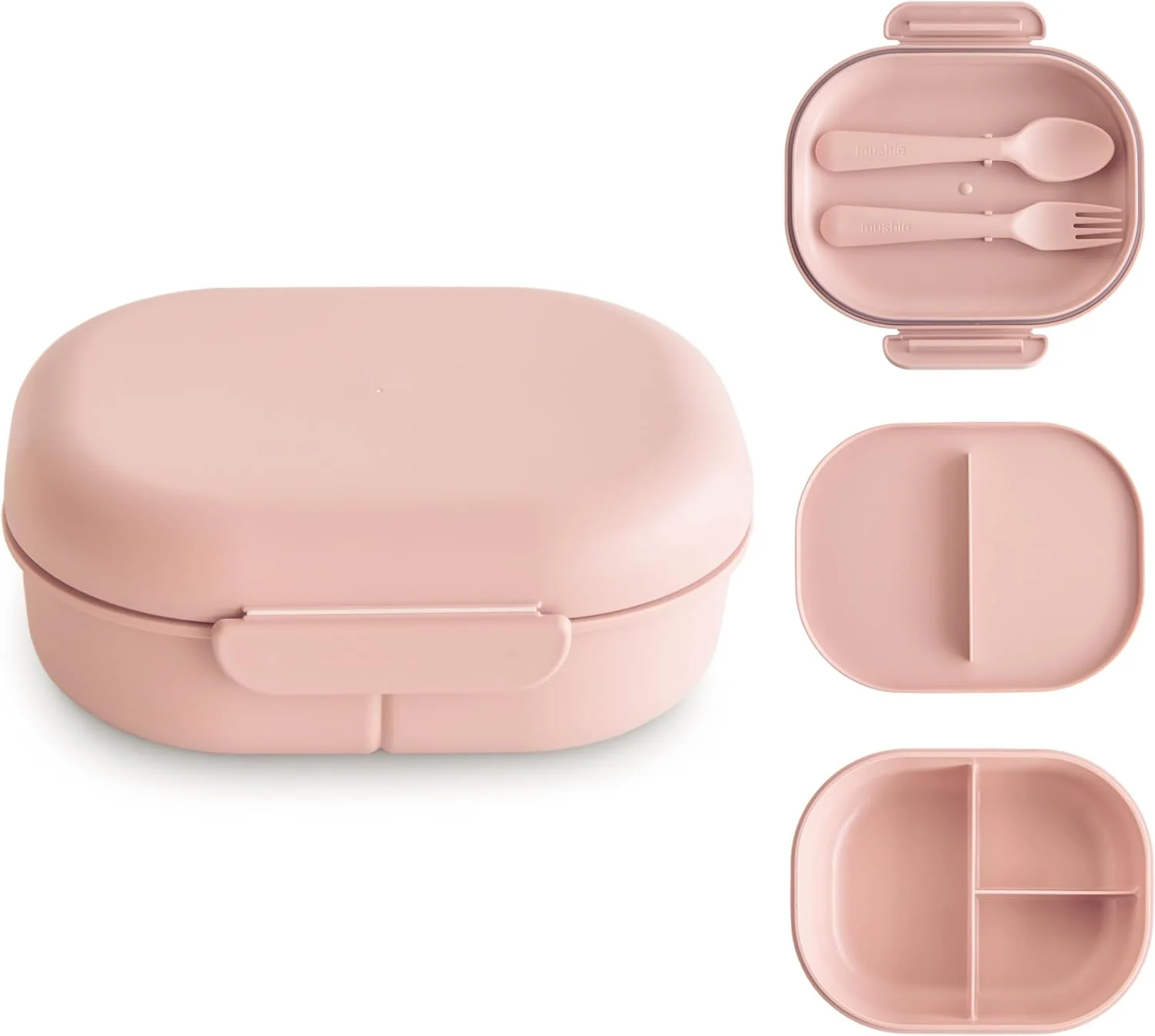 Fashionable mushie Kids Bento Lunch Box 3-Compartment Removable Divider Fork Spoon Utensils Great For Meals School Snacks On-the-Go Authentic