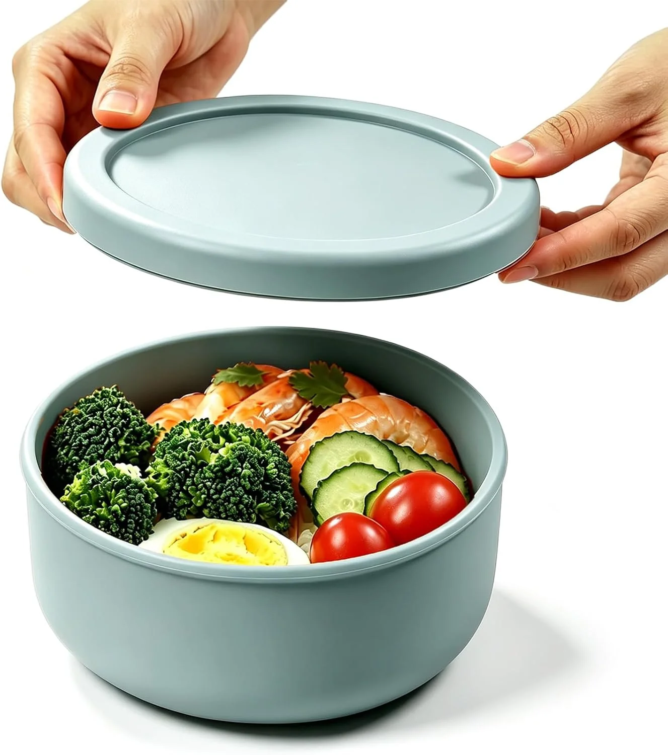 Fast 24 fl oz Adult Silicone Reusable Lunch Bento Bowl with Lid Medium Airtight Food Storage Container for Ce Meal Prep amp Leftovers BPA Microwave Fridge Dishwasher Safe Grayish blue 1 Pack Efficient