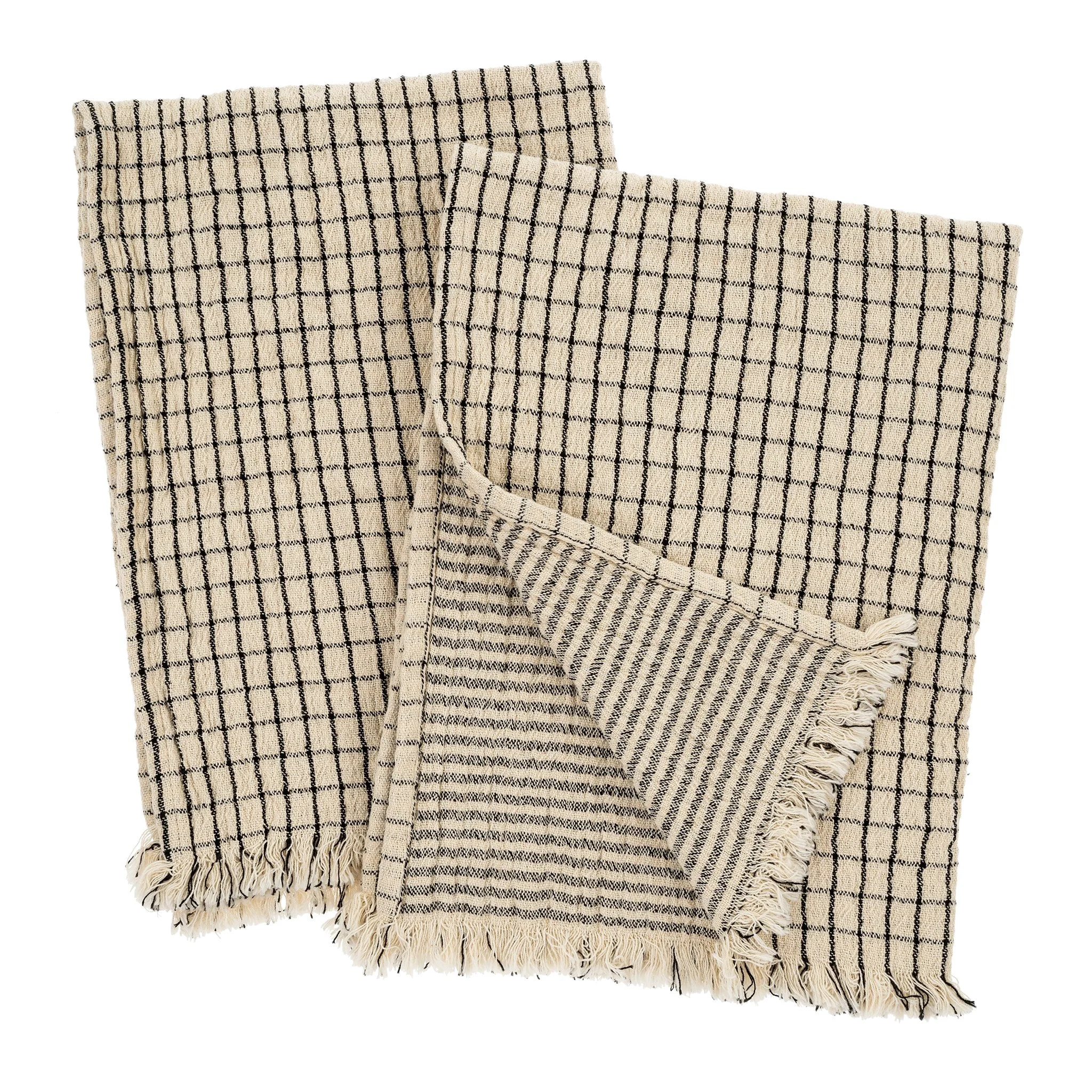 Refined Stripe Check Reversible Tea Towels S 2 Versatile