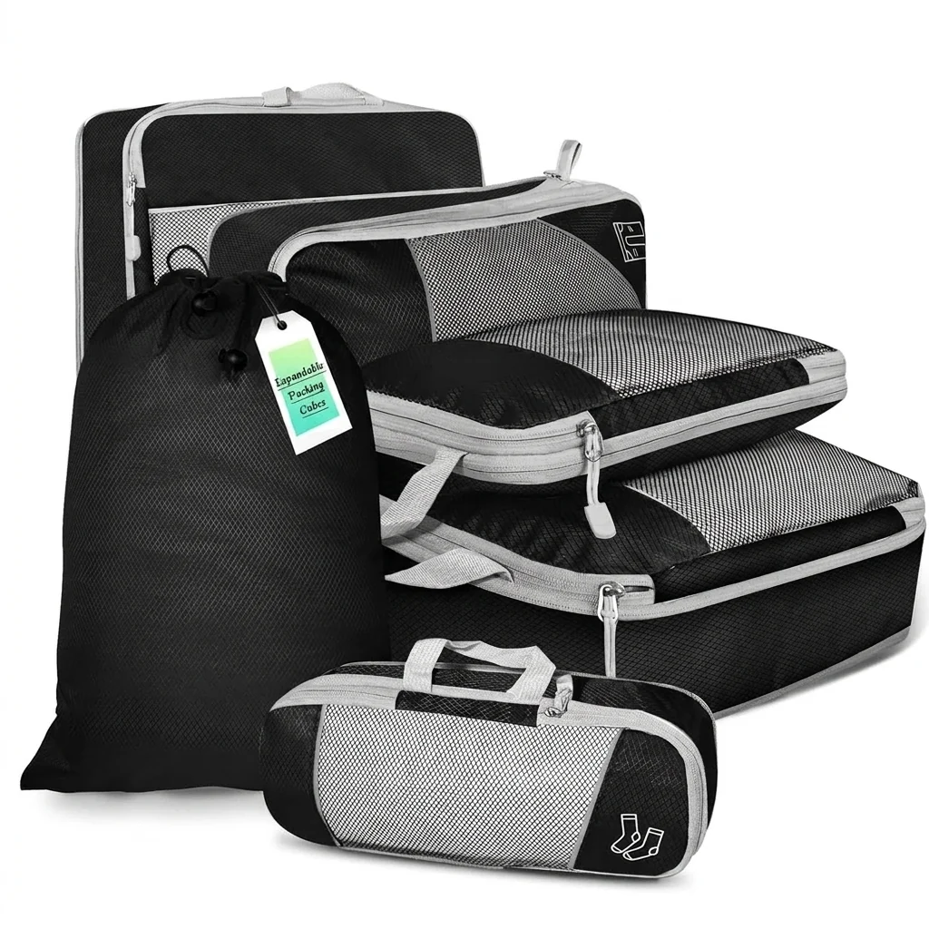Functional 6-Piece Compressed Packing Cubes with Shoe Bag Excellent