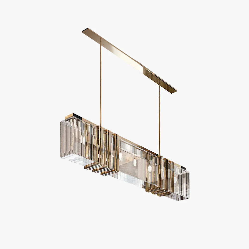 Expertly Made Kajetan Metal Chandelier Pendant Light Luxury Rectangular Gold Living Room Detailed
