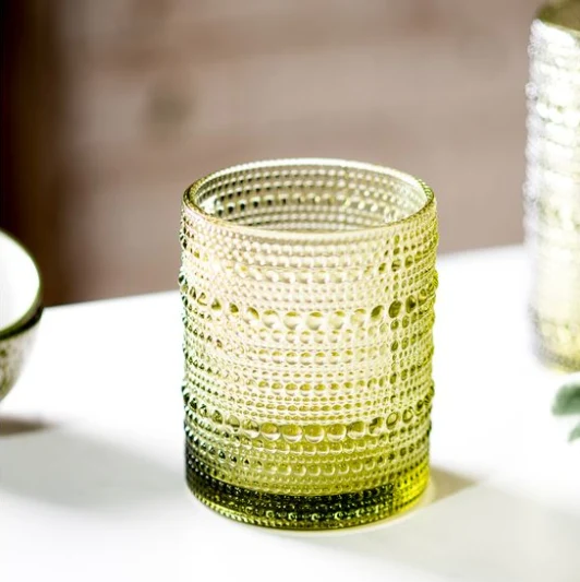 Classic Green Beaded 4-inch Glass Tumbler Specialty
