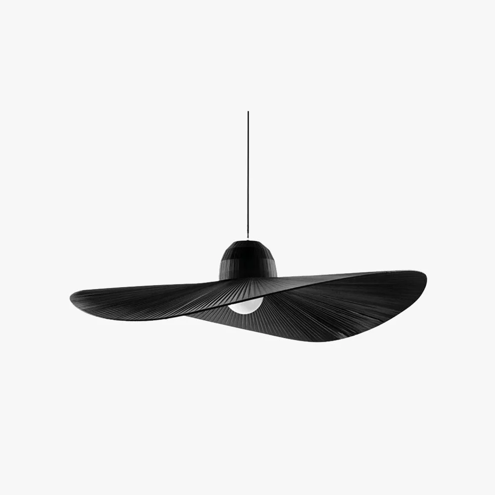Exclusive Renée Modern Woven Wide-Brimmed Hat Shape Metal Fabric Pendant Light Black White Minimalist