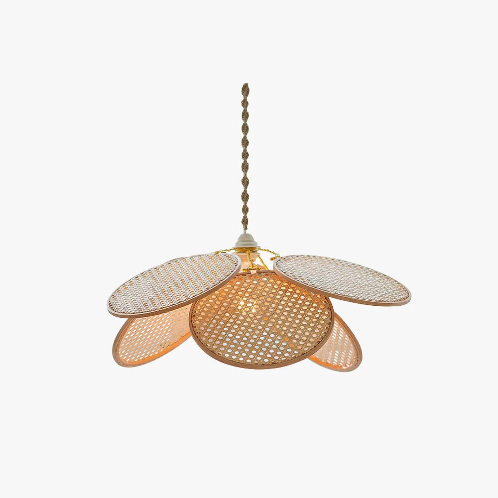 Natural Ritta French Country Rattan Weave Creative Fan Pendant Light Wooden Environmentally Friendly