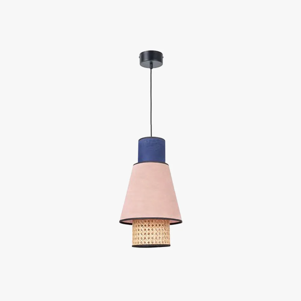 Responsible Ritta Cylindrical Fabric Rattan Pendant Light Pink Royal Blue Reusable