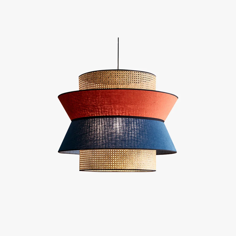 Safe Ritta Fabric and Rattan Pendant Light Orange Dark Blue World-Class