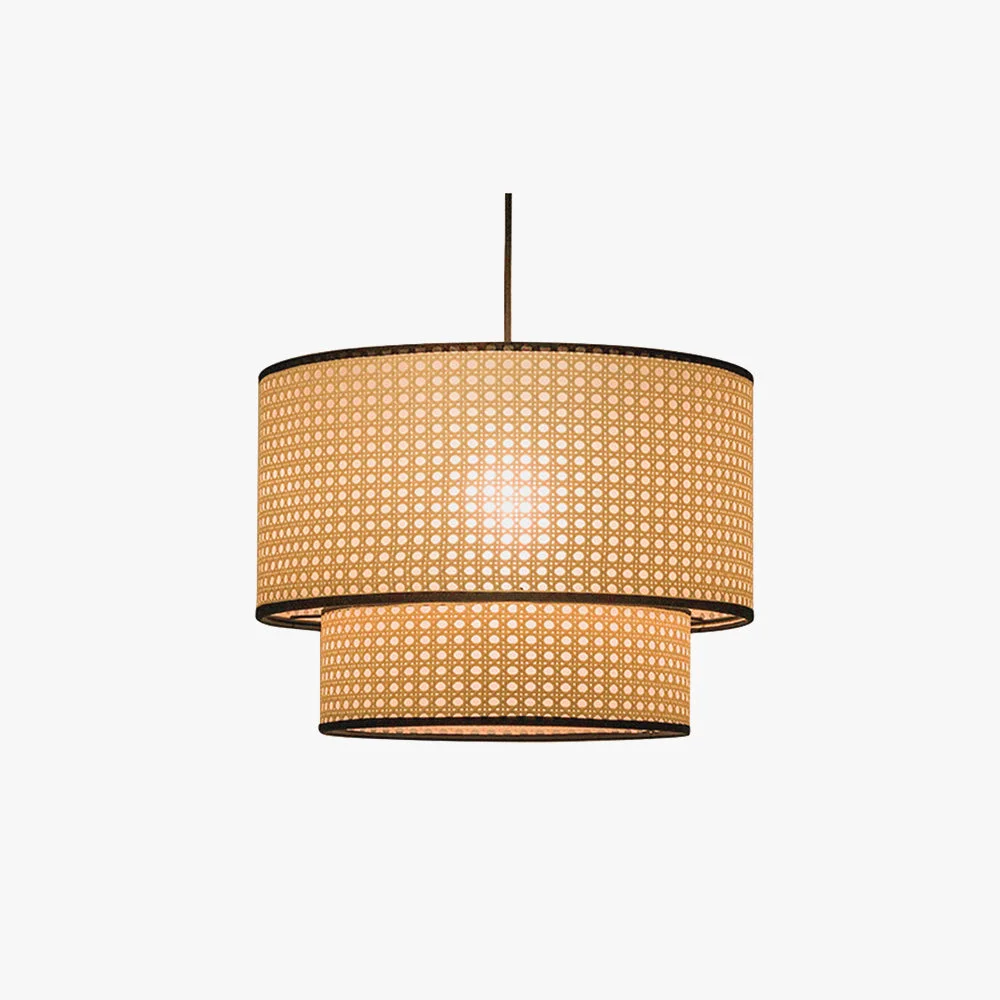 Practical Ritta Japanese Rattan Pendant Light Double-Layer Sustainable