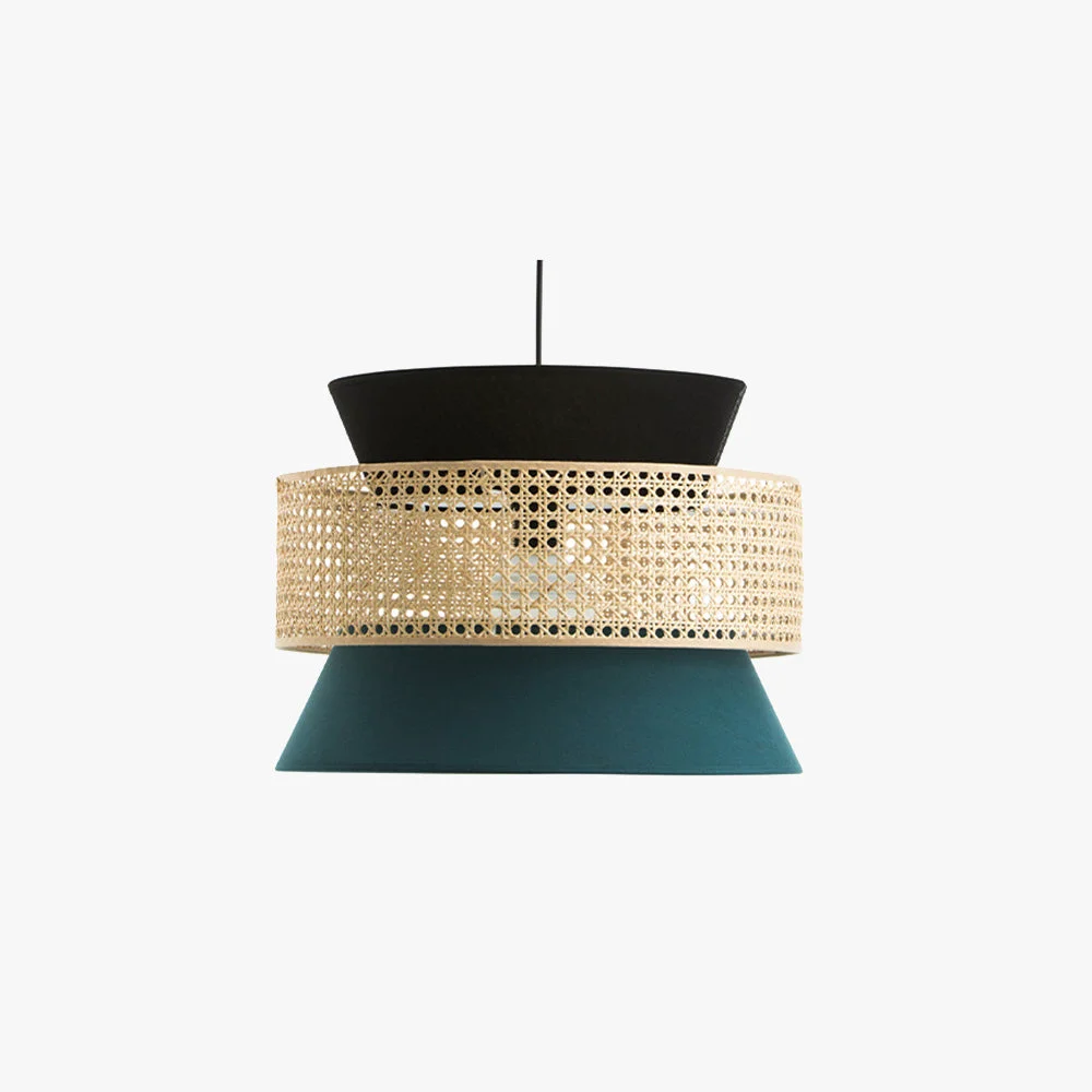 Genuine Ritta Retro Rattan Fabbric Pendant Light Dark Green