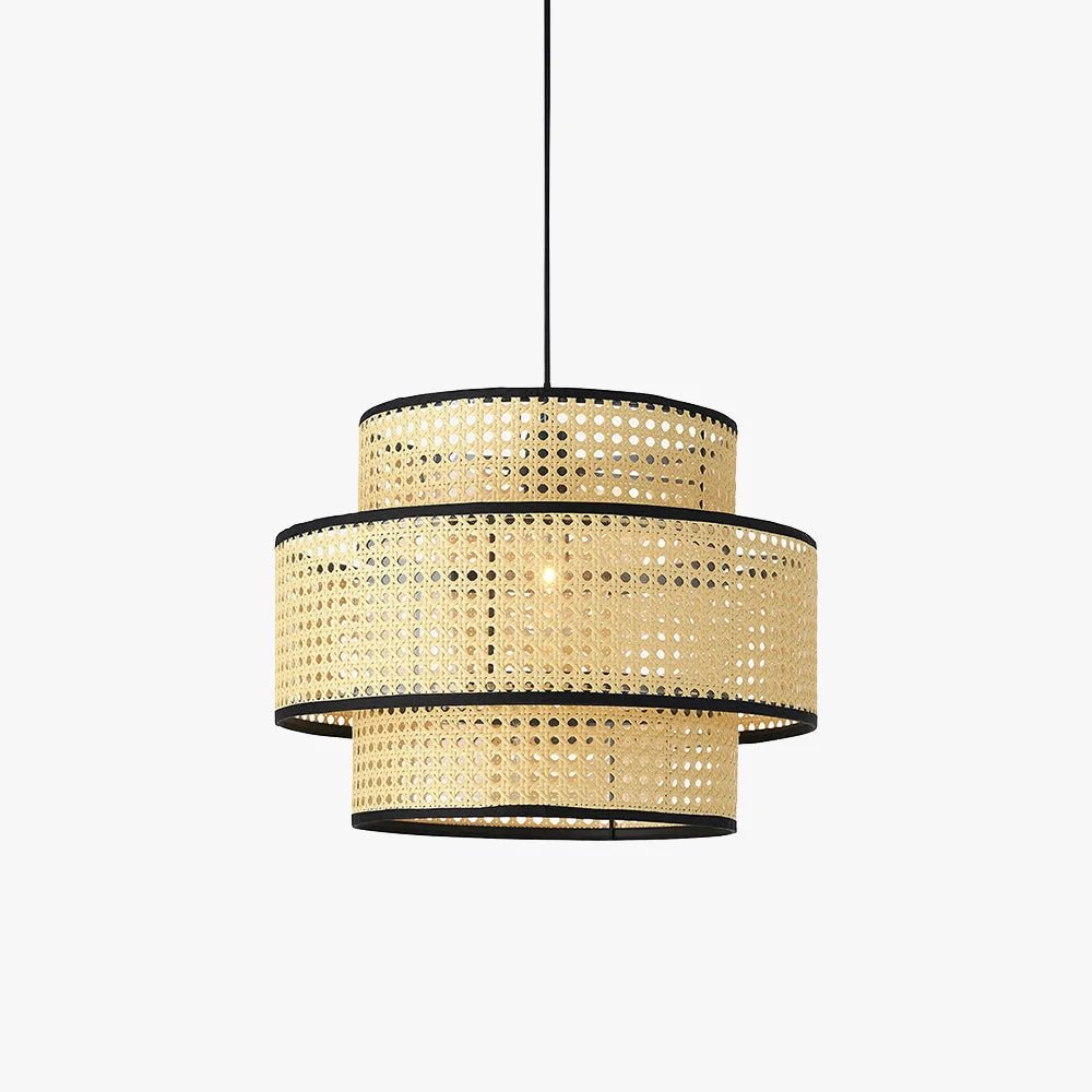 High-Quality Ritta Japanese Rattan Pendant Light Tri-Layer Minimalist