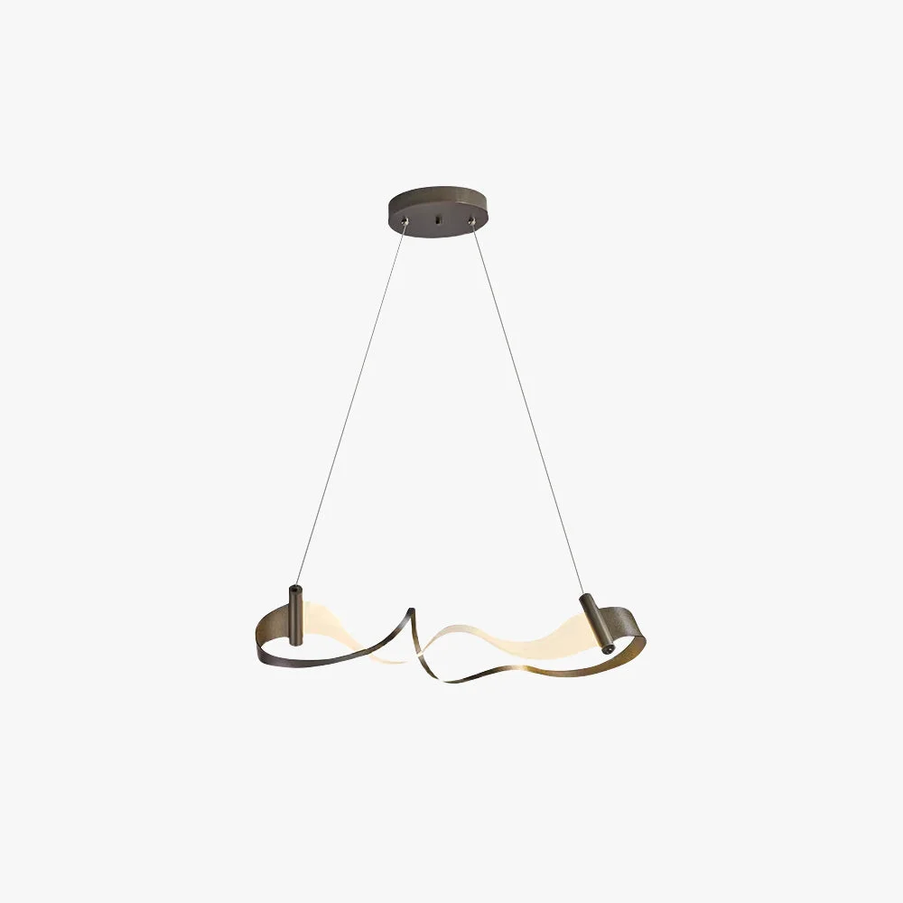 Secure Metal Gold Pendant Light Wavy Shape Green
