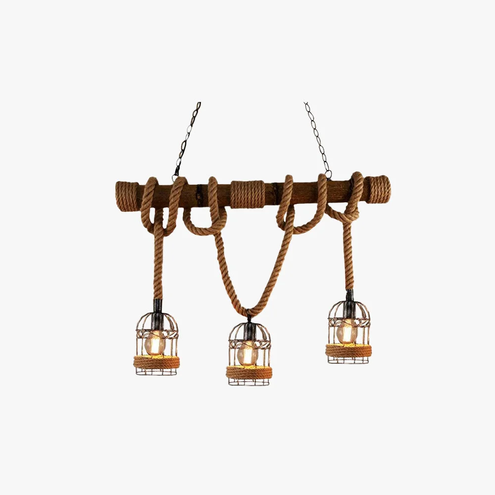Official Alessio Vintage Wood Pendant Light 3 Heads Hemp rope Metal Advanced