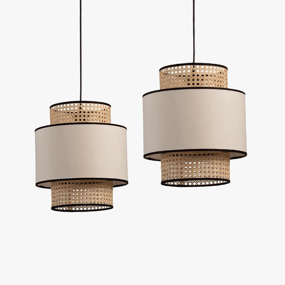 Smooth Ritta Retro Fabric and Rattan Pendant Light Beige Flexible