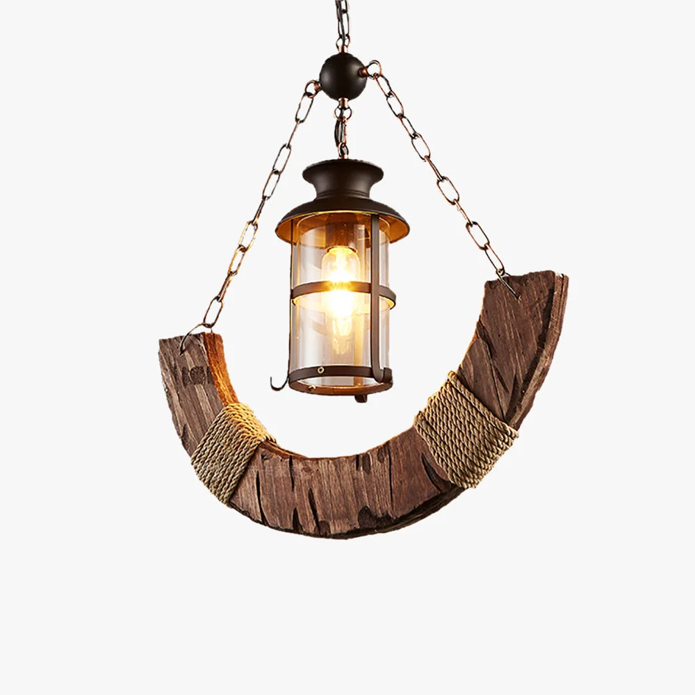 Contemporary Austin Retro Rustic Arc Metal Wood Lantern Glass Pendant Light Elegant