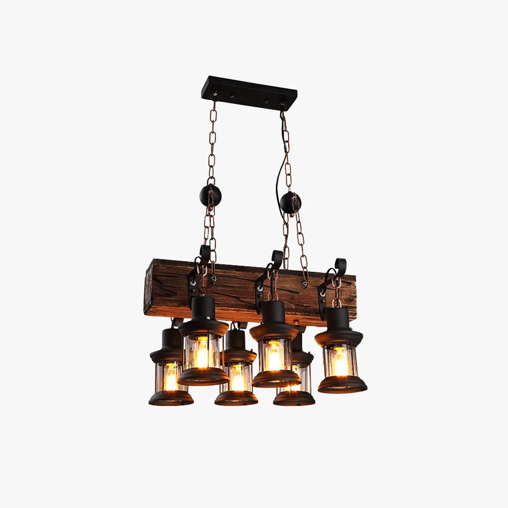 Premium Austin Retro Rectangular Metal Wood Lantern Pendant Light Artisan