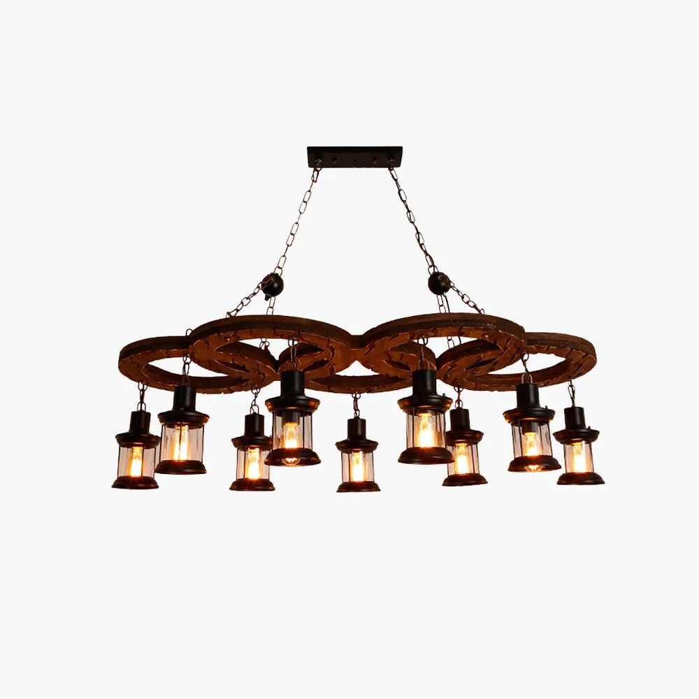 Proven Austin Vintage 5 Ring Metal Wood Pendant Light Walnut Safe