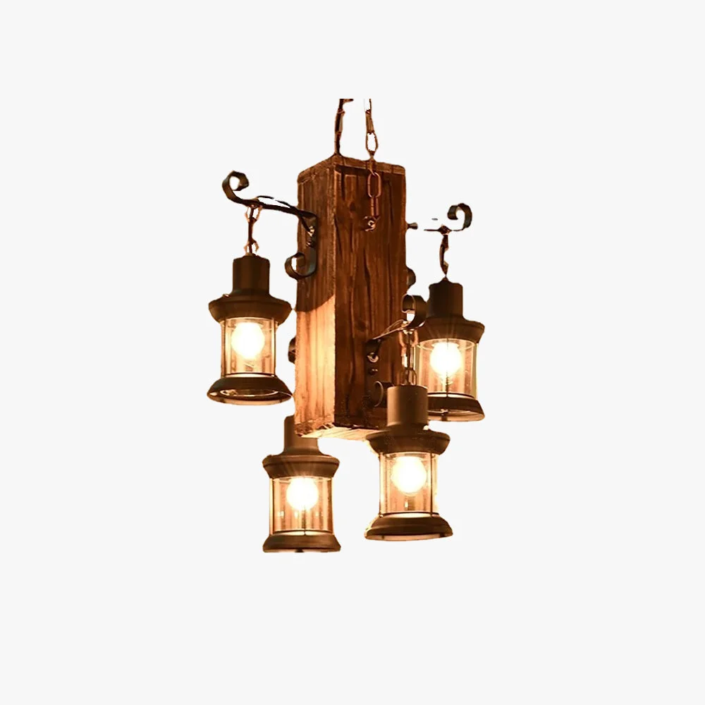 Practical Austin Vintage Rectangular Metal Wood Hanging Pendant Light，Wood Fast