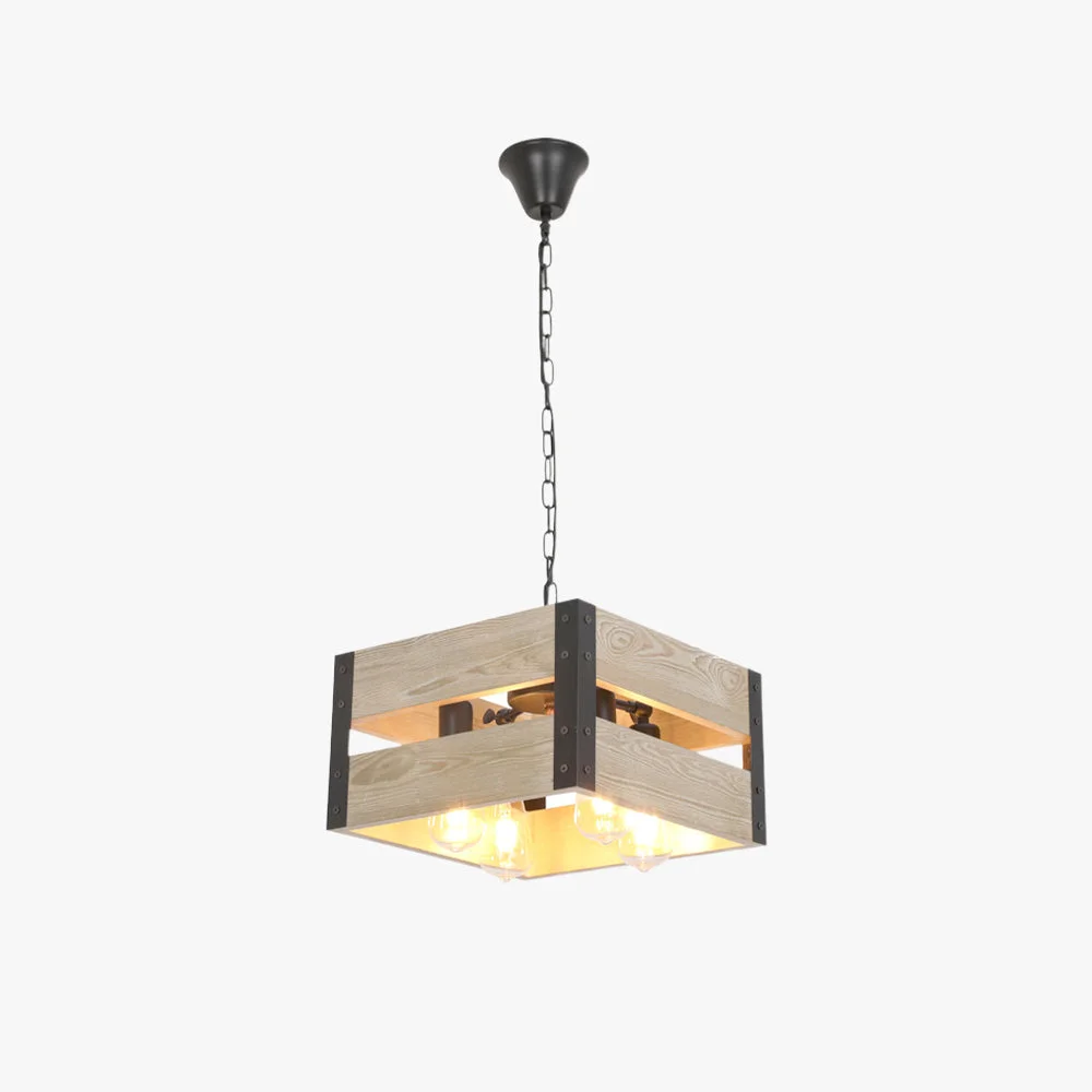 Premium Material Alessio Retro Square Metal Wood Pendant Light 4 Heads 2 Style Consistent