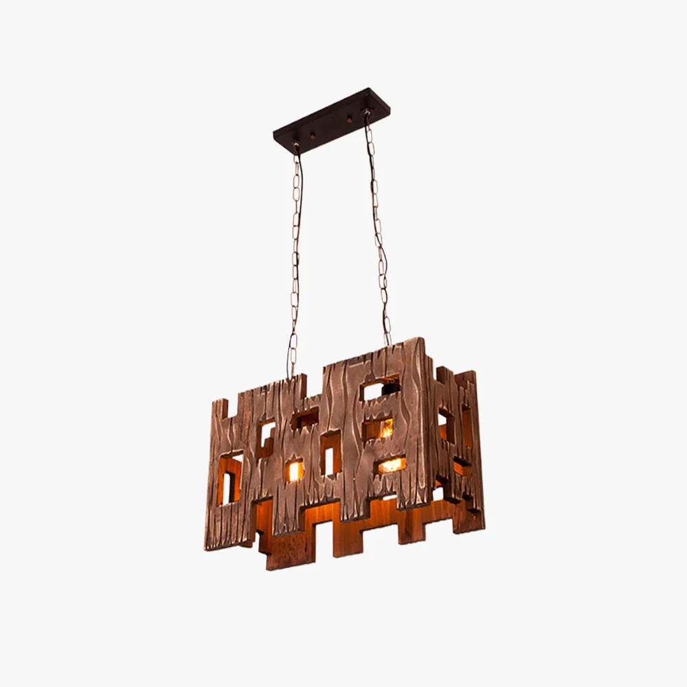 Fashionable Austin Rectangular Metal Wood Pendant Light 19.6 Original Design