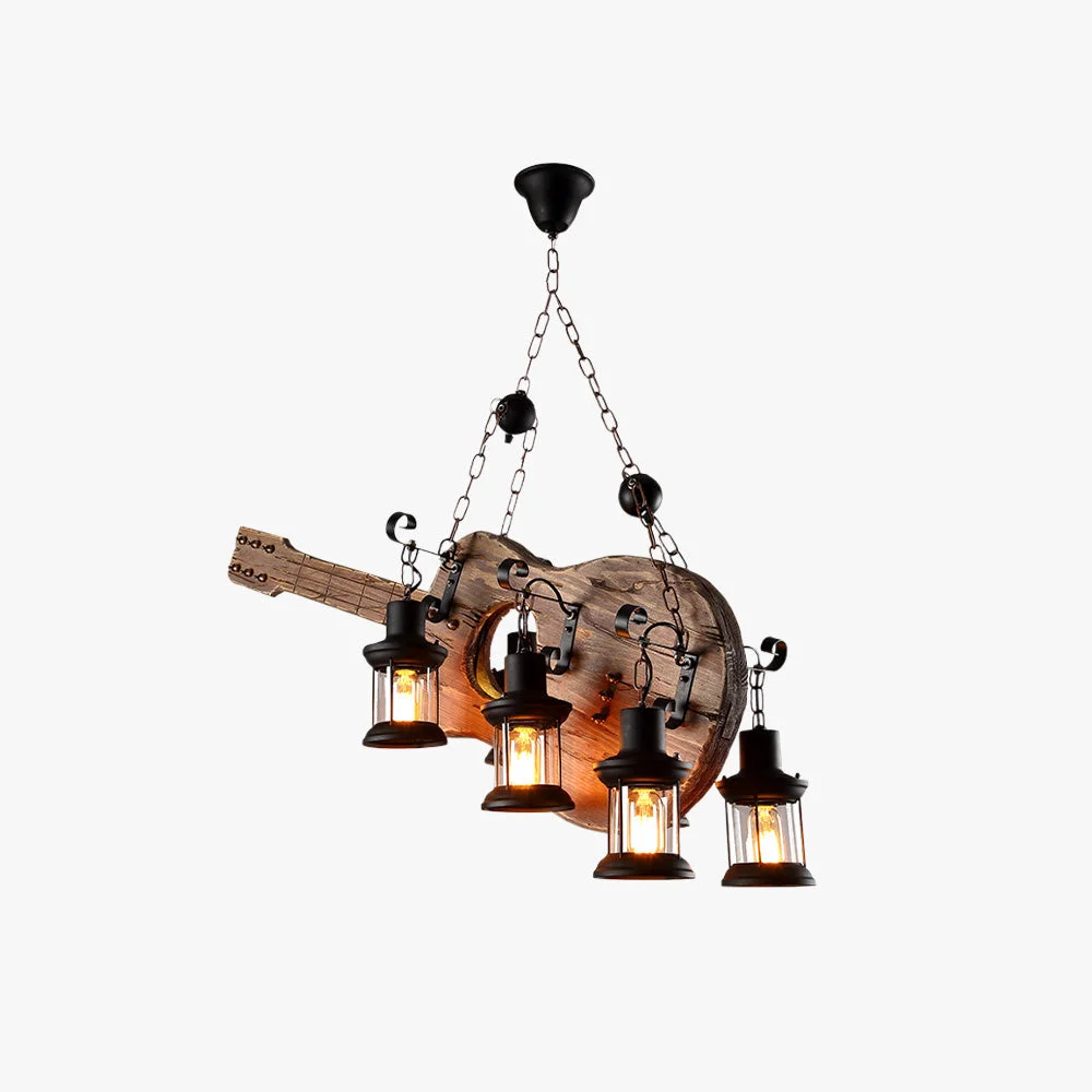 First-Class Austin Retro Guitar Metal Wood Pendant Light 4 Heads Smooth