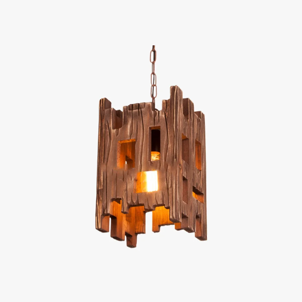 Luxury Austin Retro Rectangular Metal Wood Pendant Light 8.7 Authentic