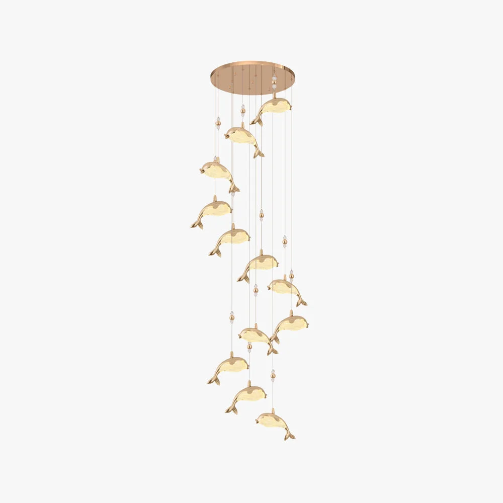 Convenient Jibril Modern Dolphin Metal Pendant Light Gold Metal Acrylic Practical