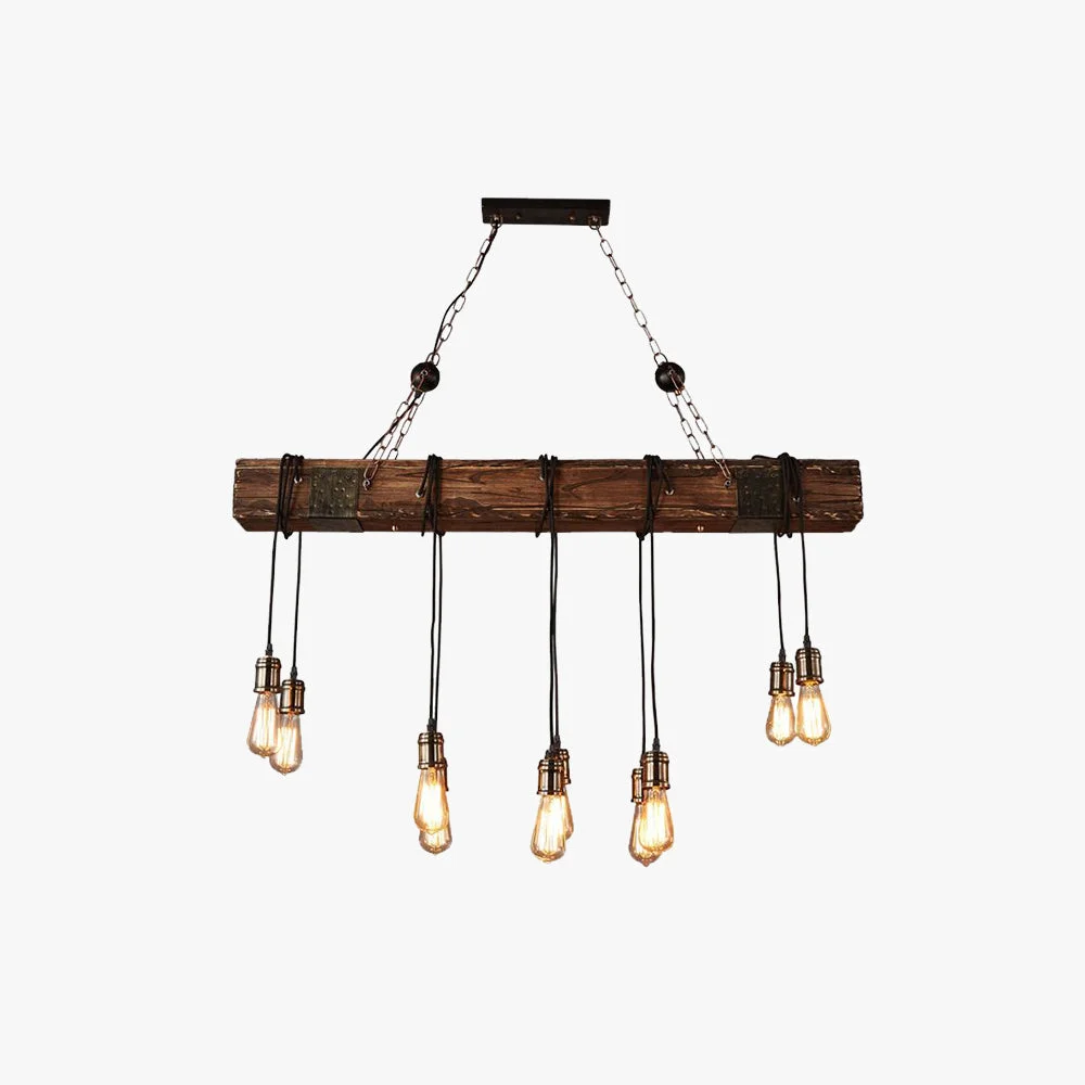 Flexible Alessio Linear Retro Wood Pendant Light Bronze Natural