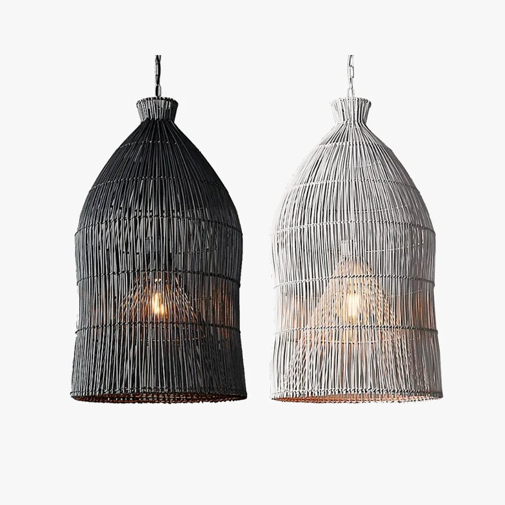Quality Muto Design Birdcage LED Pendant Light Black White Metal Rattan Bedroom Living Room Versatile
